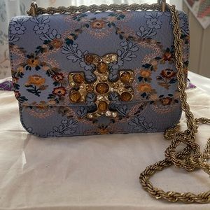Tory Burch Eleanor brocade jeweled logo small convertible shoulder bag. NWOT
